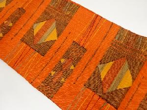 手織り真綿紬横段に菱模様織出し名古屋帯